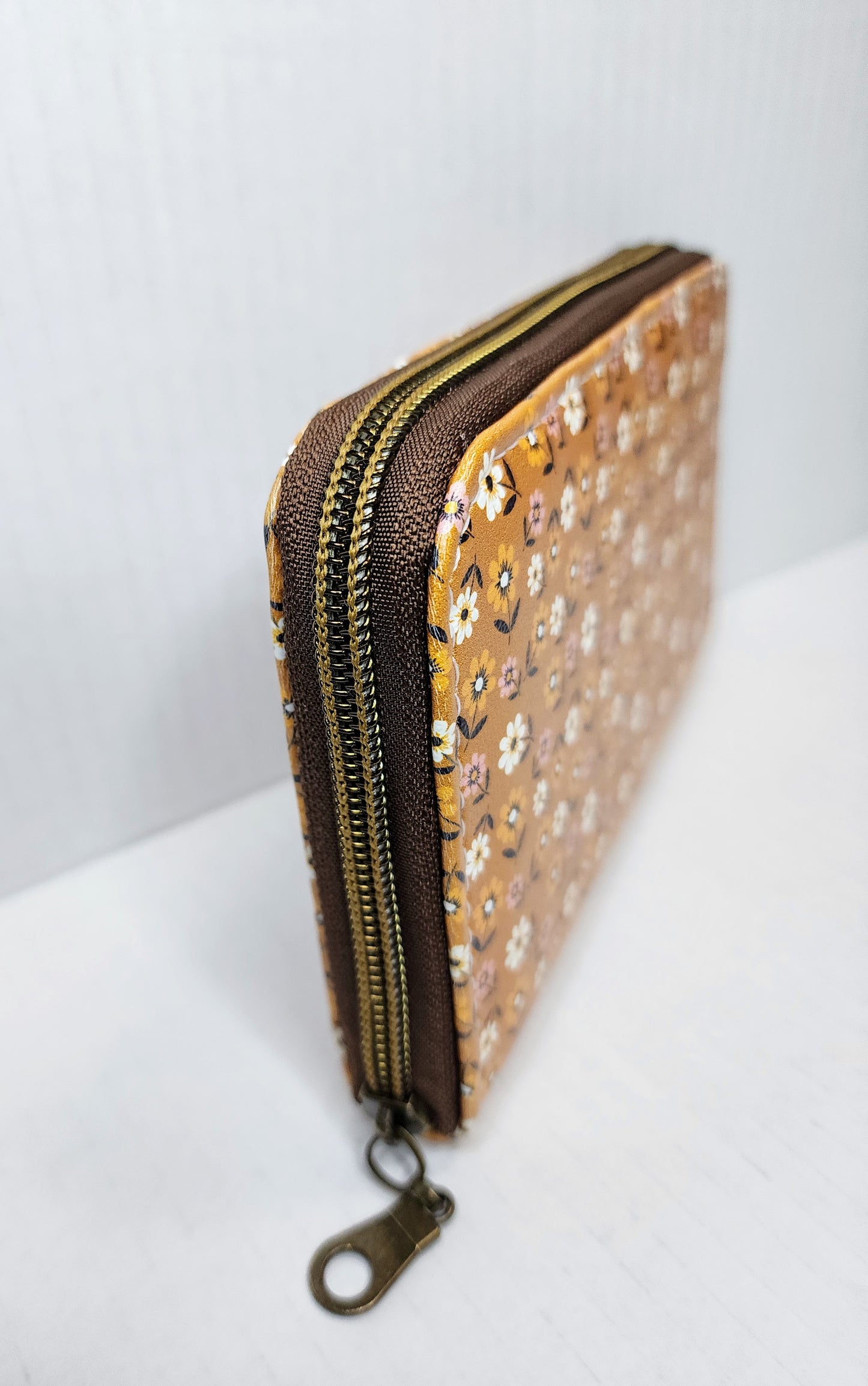 Brown floral zip around wallet
