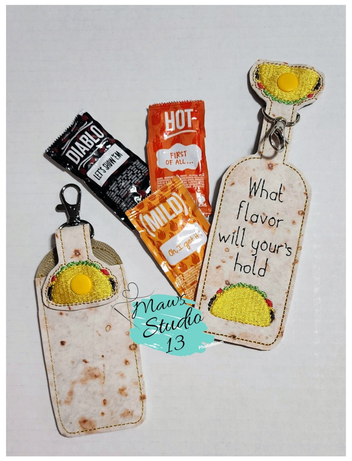 Taco Sauce packet Pocket clip keychain