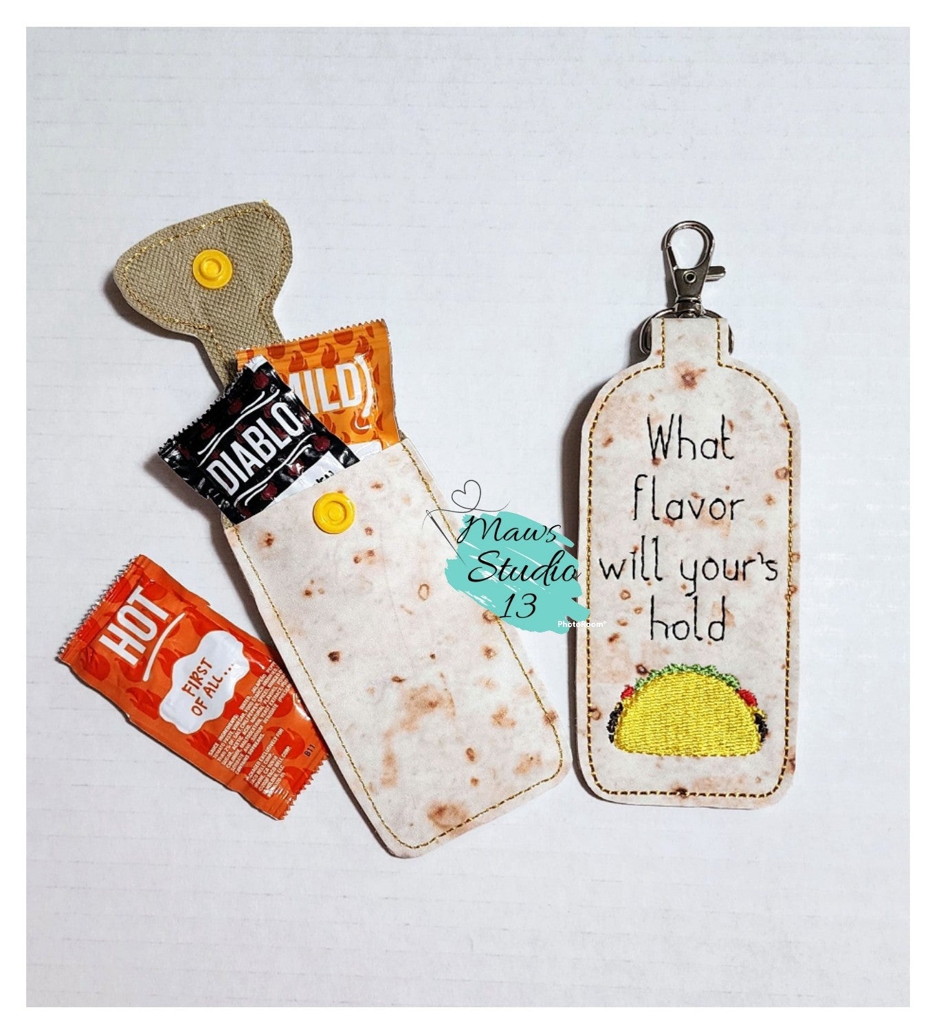 Taco Sauce packet Pocket clip keychain
