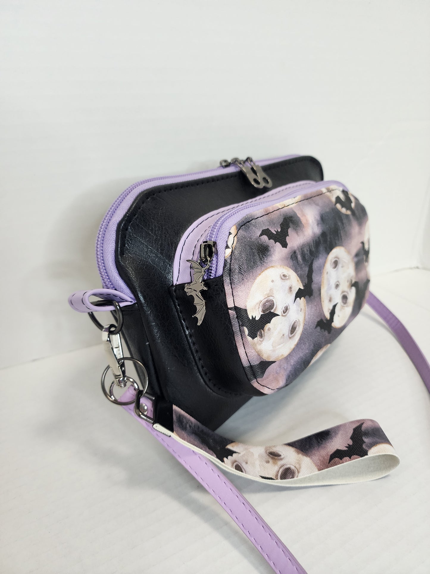 Bats and Moons Shoulder / Crossbody Bag with matching wristlet keychain