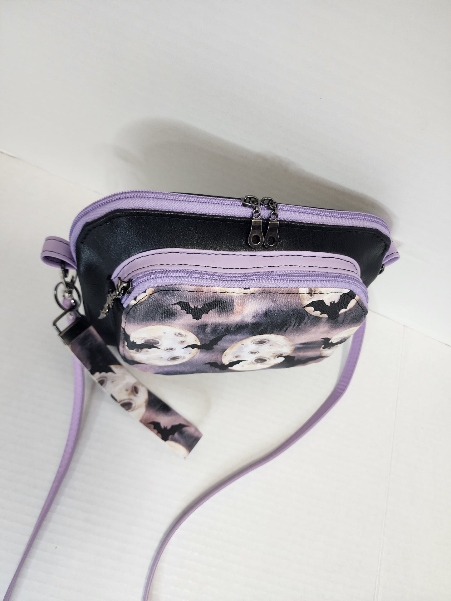 Bats and Moons Shoulder / Crossbody Bag with matching wristlet keychain