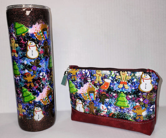 Christmas print Tumbler Cup with Snack Bag Gift Set