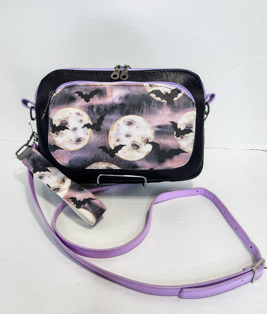 Bats and Moons Shoulder / Crossbody Bag with matching wristlet keychain
