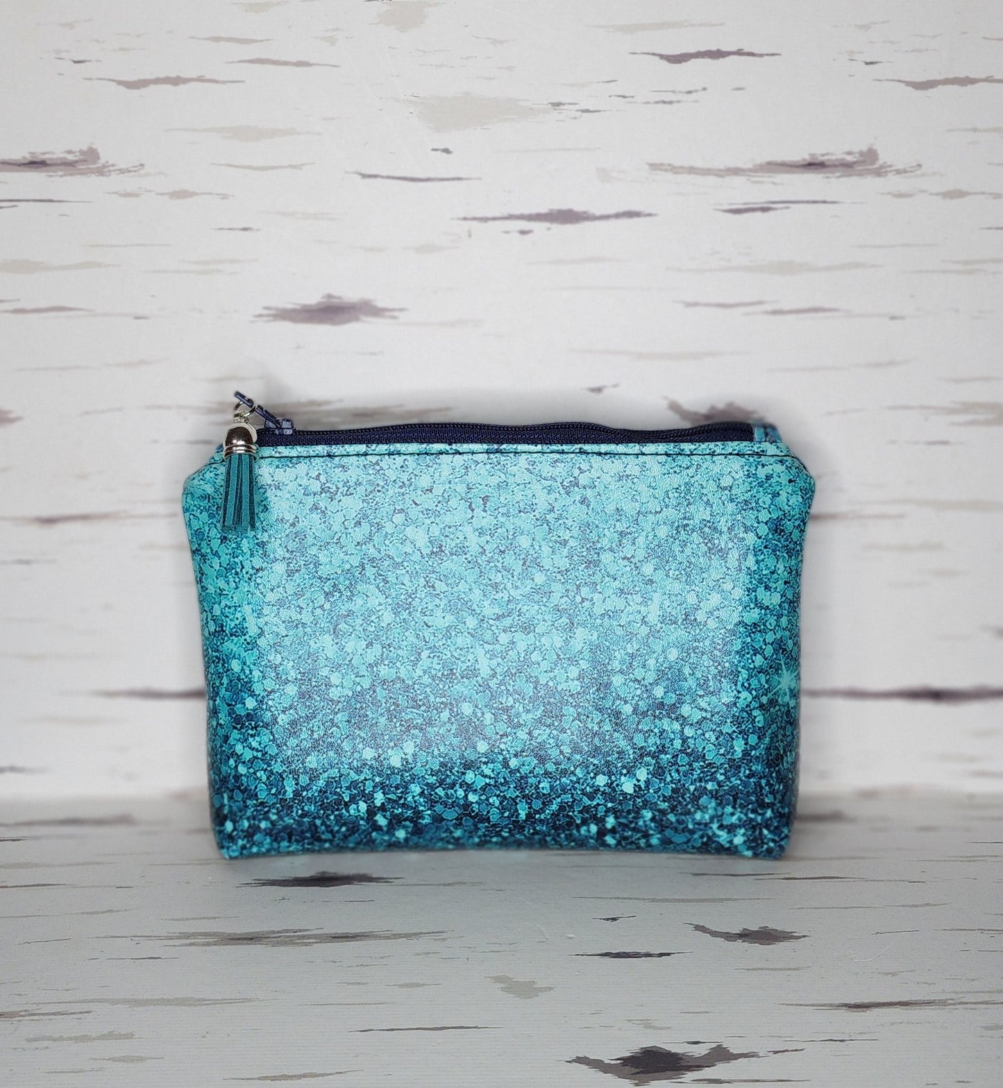 Teal Shimmer Boxed Bottom zipper pouch